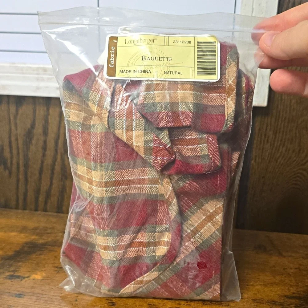 Longaberger Baguette Basket Liner Fabric Plaid Red Beige Green Brown 2002